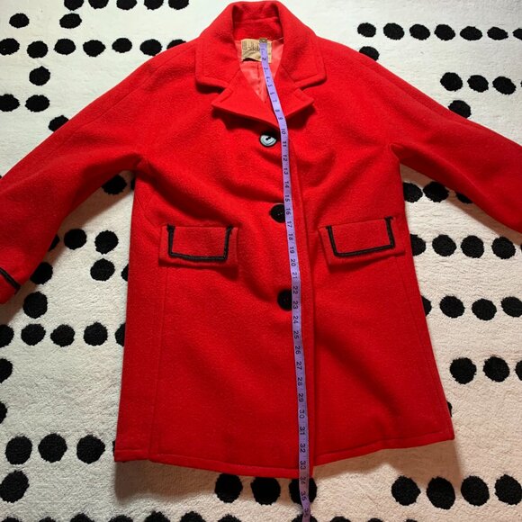 Vintage 50s Overcoat Red Wool Mod Retro Rockabilly 60s Pea Trench Coat - Picture 14 of 16